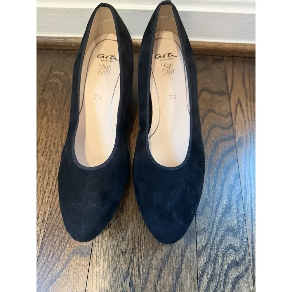 Ara Black Block Heel Pumps Suede size US Sz 10 style NEW